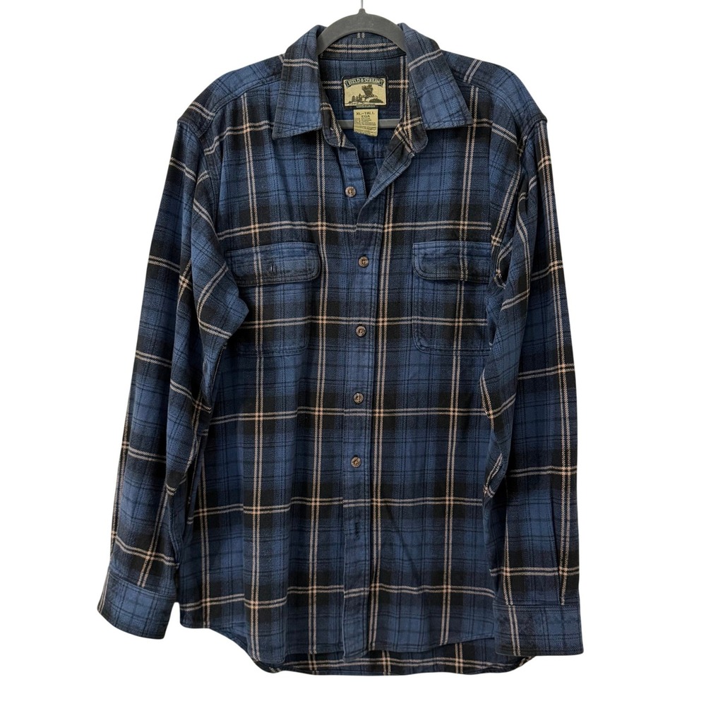 Field & Stream Mens XL Tall Blue Plaid Flannel Cotton Button Up Work Shirt